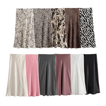 2026 Women Simple Casual Long Skirt Spring Summer Elastic High Waisted A-Line Skirts Woman Elegant Streetwear Satin Skirts Lady
