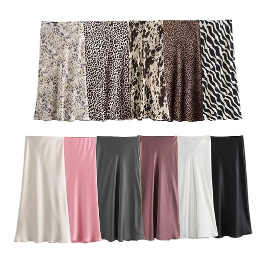 2026 Women Simple Casual Long Skirt Spring Summer Elastic High Waisted A-Line Skirts Woman Elegant Streetwear Satin Skirts Lady