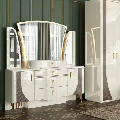 A Royal Luxury Gold Wood Frame Double King Size Bed Set Home Villa Classic Modern Design Wooden Full Bedroom Sets Furniture