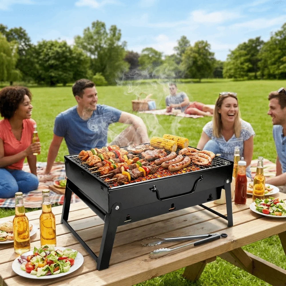 Portable Thickened BBQ Stove Small Easy to Carry Camping Folding Carbon Grill Space-saving Durable Outdoor Barbecue Grill Beach