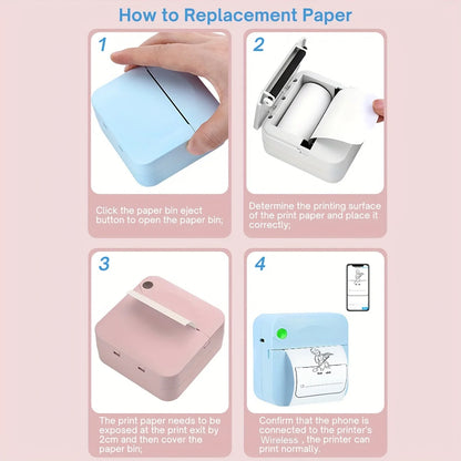 Portable Mini Printer - Wireless Wireless, Inkless Thermal Photo Printer for iOS & Android, Ideal for Gifts, Study Notes, Labels