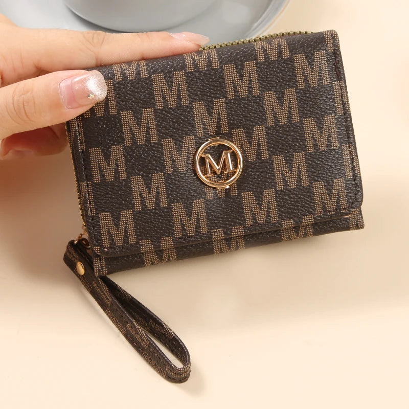 2025 Women's Wallet Short Style Trendy New Three-Fold Fashion Simple Alphabet Portable Multi-Card Holder P
