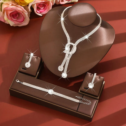 New jewelry set - fashionable, luxurious, heavy-duty, full of diamonds, necklace, earrings, bracelet - for brides and weddings.