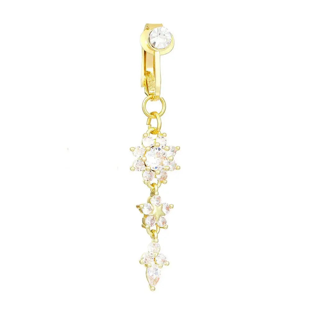 Clip On Belly Button Ring Butterfly Copper Zircon Pink Fake Belly Piercing Umbilical Navel Body Jewelry Trendy Fashion Style