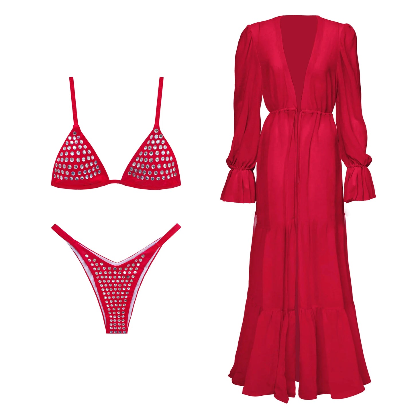 Bikini Swimsuit with Cover Up Rhinestones Brazilan Bikini Set Swimwear for Women Sexy Halter Bathing Suit Summer Female