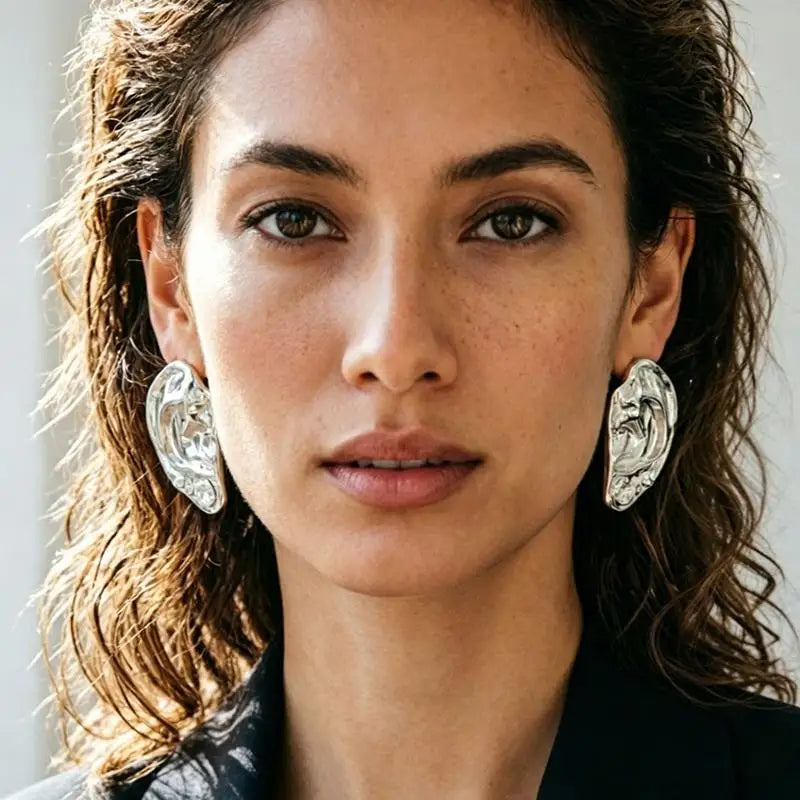 Ear Shaped Earrings Metal Ring Jewelry Irregular Statement Ring Unique Textured For Daily Wear Parties Events Gift