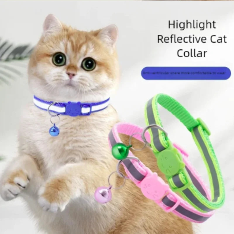 Adjustable Reflective Breakaway Cat Collar with Bell Safety Elastic Neck Ring Necklace Pet Supplies in Multiple Colors