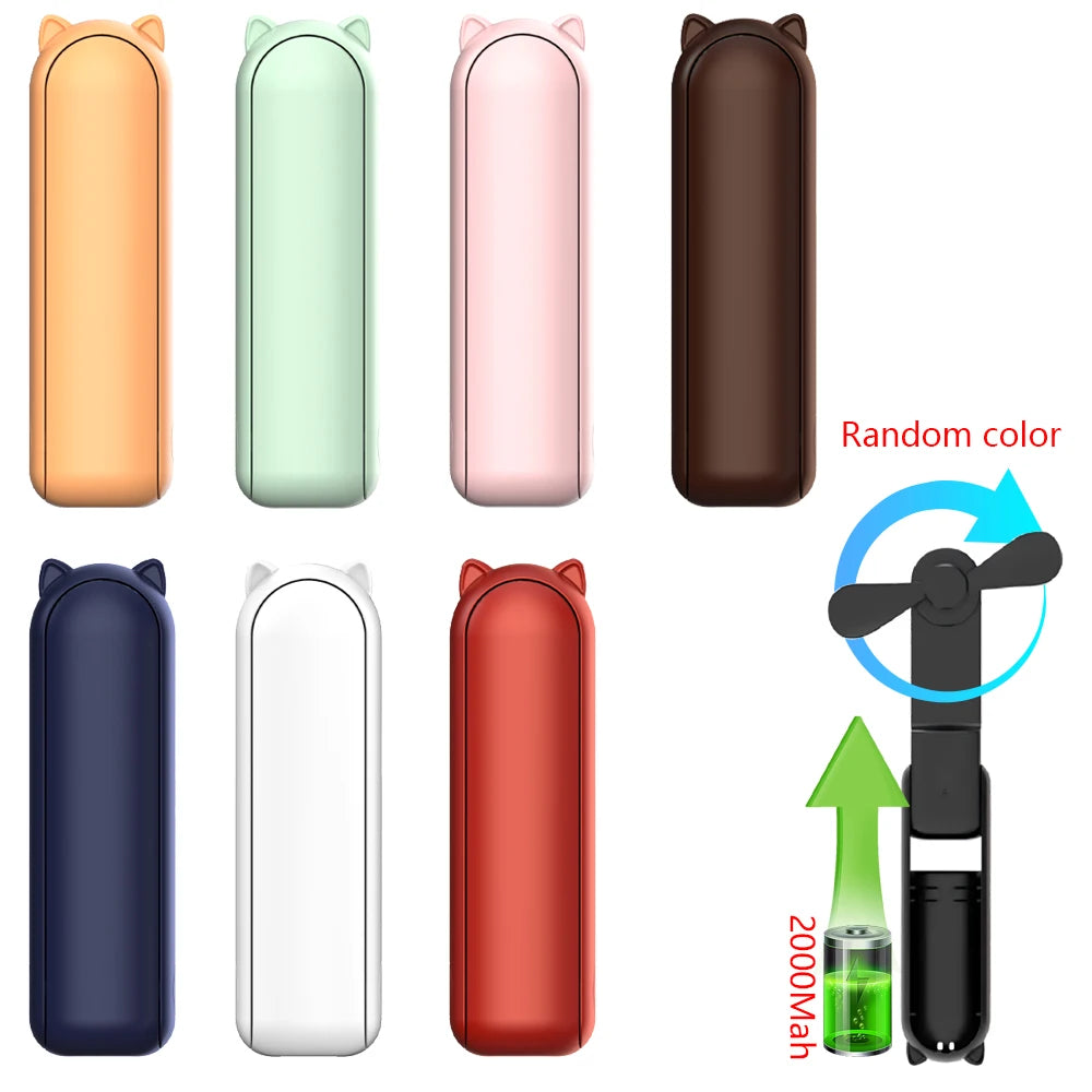 Portable Fan 2000mAh USB Rechargeable 3 Speed Mini Handheld Foldable Fan Hand Held Small Pocket Travel Fan with Handy Power Bank