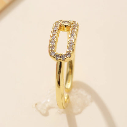 Golden Plated Open Adjustable Ring with Synthetic Zircon Paperclip Charm for Women Minimalist Trendy Statement Jewelry Gift