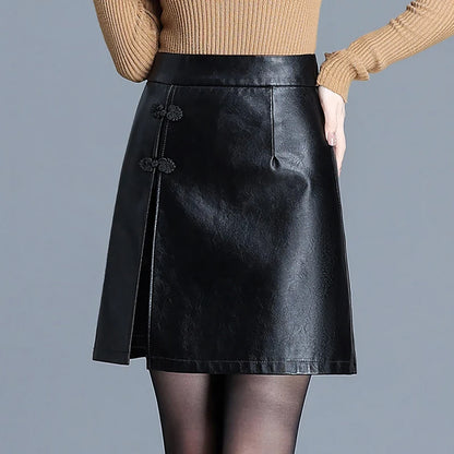 ZUZK Fall Winter Women New PU Leather Sexy Skirt  Black Coffee Simple Elegant Short Bodycon Skirt Boot skirt 2024
