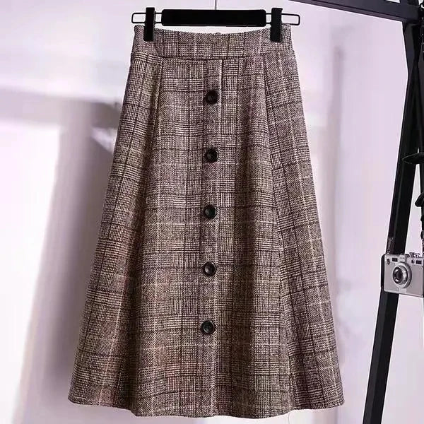 Large Size Women's Autumn Winter Elastic Waist A-line Skirt Woman Skirts Faldas Jupe Korean Retro Plaid Mid-Long Skirts Size 4XL