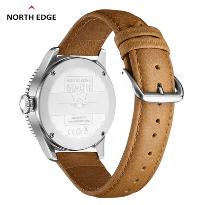 NORTH EDGE 2024 MACH Solar Power Quartz Watch Men's Pilot Sports Wristwatches Luminous Enviormentally Clock Men Waterproof 50M
