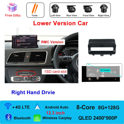 Car Radio Navigation GPS Multimedia Video Player Tools For Audi O3 2013-2018 Right Hand Drvie Android 16 Auto Carplay 12.3"