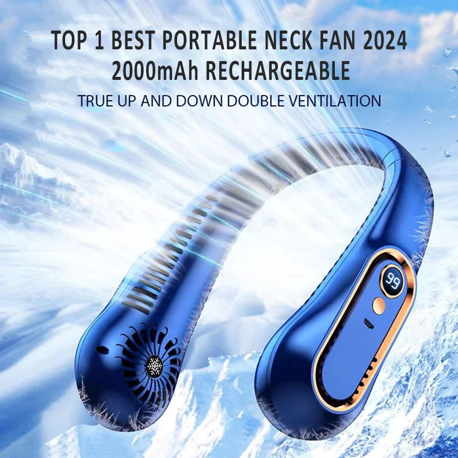 2025 New Best Sellers Wearable Neck Fan Portable Air Conditioner Bladeless Neck Fan Air Cooler 5 Gears and LED Display Screen