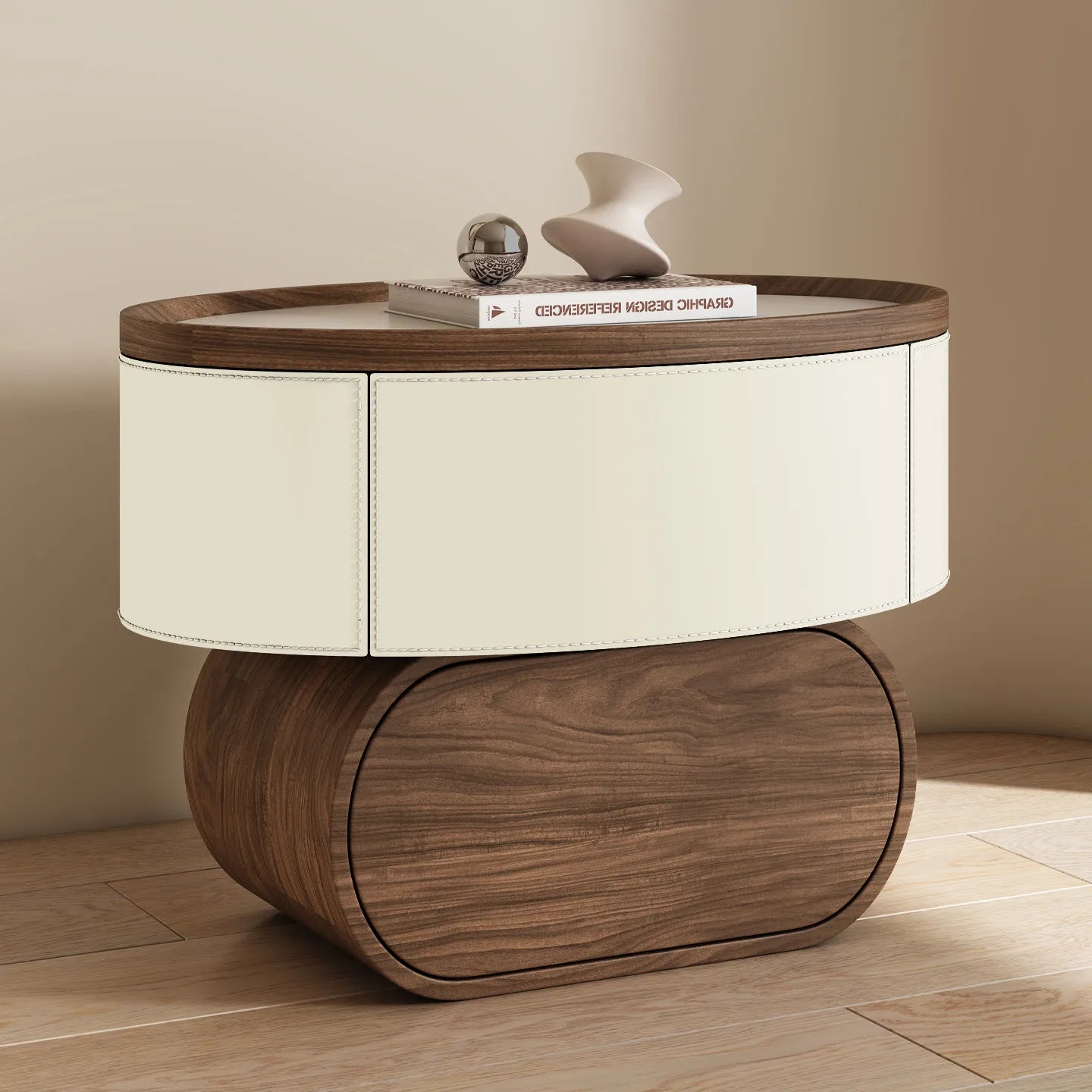 Solid Wood Saddle Leather Bedside Table Design Furniture Living Room Storage Cabinet Bedroom With Drawers Nightstands