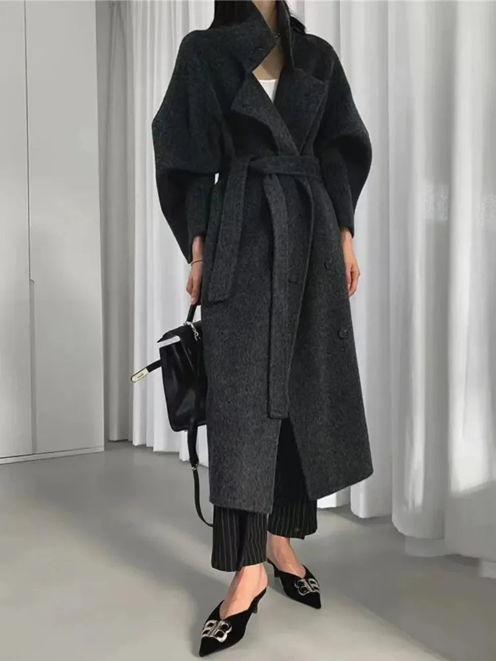 2024 Autumn Winter New Double-sided Cashmere Coat Female Casual Warm Long Woolen Coat Loose Tide Commuting Wool Jacket Women