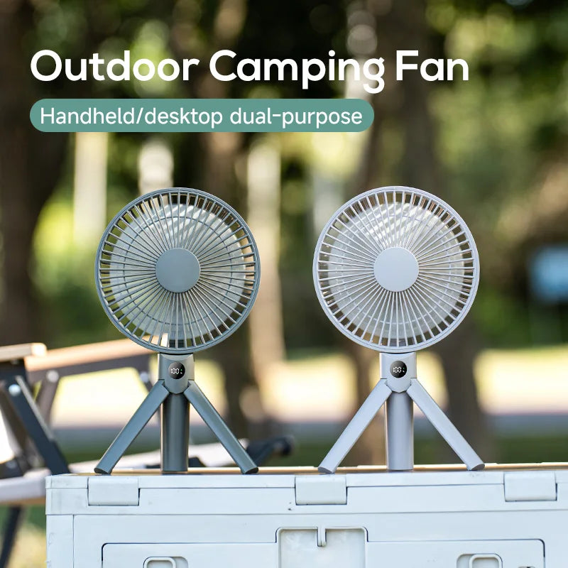 Portable Foldable Tripod Fan, Handheld Desk USB Rechargeable Mini Fan with 4 Speeds, 180 °   Adjustable for Camping, Office, Home, S