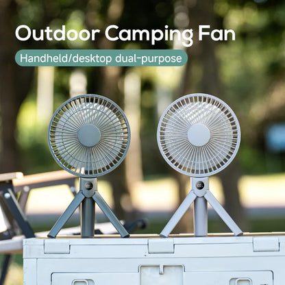 Portable Foldable Tripod Fan, Handheld Desk USB Rechargeable Mini Fan with 4 Speeds, 180 °   Adjustable for Camping, Office, Home, S