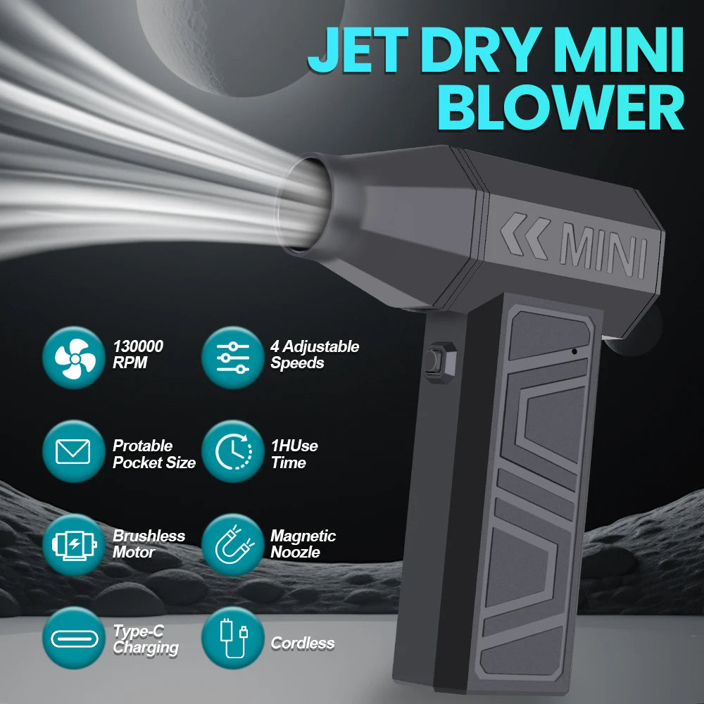 Turbo Fan Electric Air Duster Portable 130000RPM Cleaning Jet Blower Tool Car Blowing Snow 4 Gears adjustable Type-C Charging