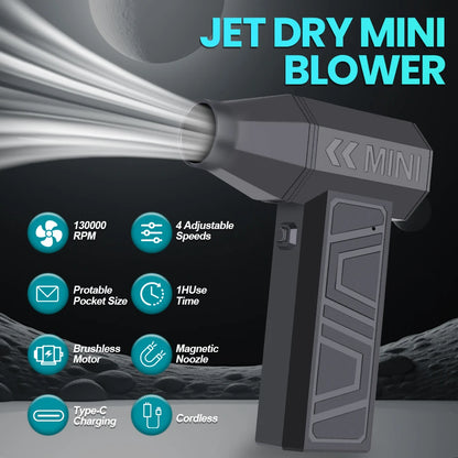Turbo Fan Electric Air Duster Portable 130000RPM Cleaning Jet Blower Tool Car Blowing Snow 4 Gears adjustable Type-C Charging