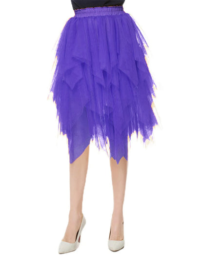 Women's Irregular Tulle Skirts Casual High Waist Solid Color Mesh Skirts Layered Skirts