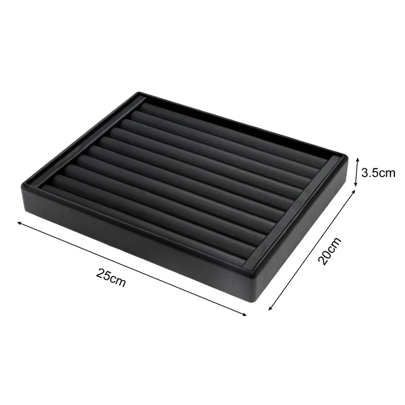 Stackable Leather Ring & Earring Tray - 25x20cm Black White Storage Box with Lid - Jewelry Organizer