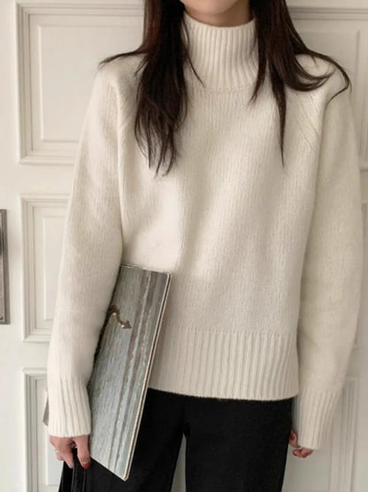 Euro-american style autumn and winter turtleneck slit 100% pure cashmere sweater for women loose thick knit wool base sweater