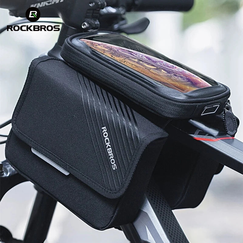 ROCKBROS Bicycle Cell Phone Bag Screen Touching Bike Front Top Tube Bag Detachable Large Capacity Cycling Phone Storage Bag