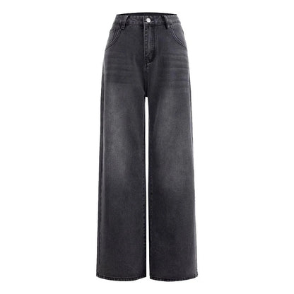 Woman High Waist American Retro Wide Leg Jeans Female Harajuku Loose Straight Leg Pants Girls Designer Black Grey Denim Trousers