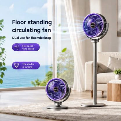 3-in-1 Modern Air Circulator Fan 5 Speeds 4 Heights Quiet Portable Pedestal Stand Fan USB-C for Home Bedroom Office RV Camping