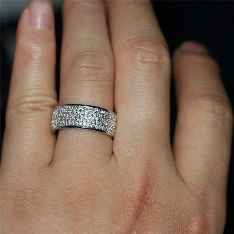 Shine Silver and Gold Color Women Ring Round Inlaid White Zircon Ring for Women Men Engagement Wedding Jewelry Gift