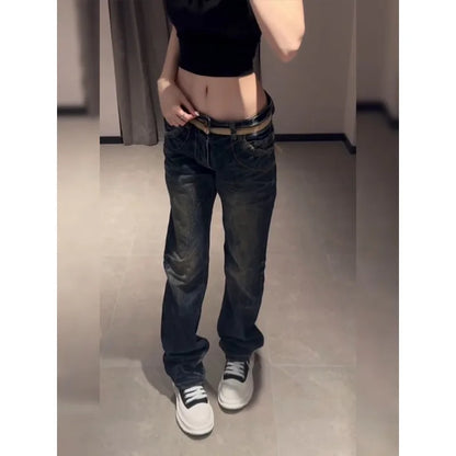 Women's American Personalized Wing Embroidered Jeans 2025 Low Waist Design Micro Flared Jeans Retro Harajuku Y2K Joker Jeans