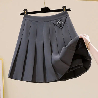 Korean Fashion Autumn New Women's Solid Pleated Zipper Simplicity Preppy Style Chic High Waist Short Slim A-line Pleated Skirt
