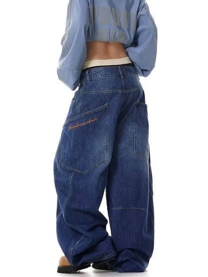 HOUZHOU Vintage Y2k Baggy Jeans Women Hip Hop Grunge Blue Denim Trousers Oversized American Retro Street Gothic Pants Aesthetics