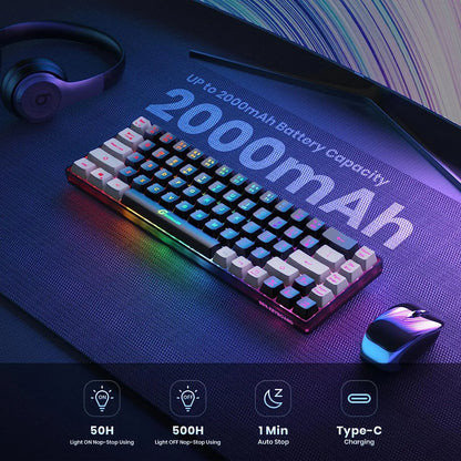 GEODMAER Wireless Gaming Keyboard Rechargeable Backlit Gaming Keyboard 68 Keys English/Spanish Layout 2.4G Keyboard for PC
