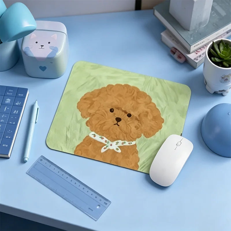 Cute Dog Mouse Pad, Rubber Non-slip Desk Mat for Office & Gaming, Poodle/White Dog/Schnauzer/Smiley Dog, Universal