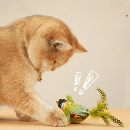 Wall‑Mounted Sound‑Activated Plush Bird Catnip Toy, Interactive Kitten Chasing Teaser, Indoor Pet Play Entertainment Accessory