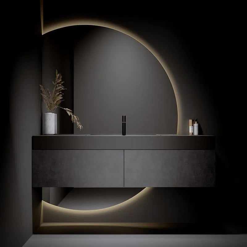 Bathroom Furniture Italian Style Bathroom Cabinet Smart Light Luxury Washbasin Cabinet Combination Solid Wood Wall Mounted Slate