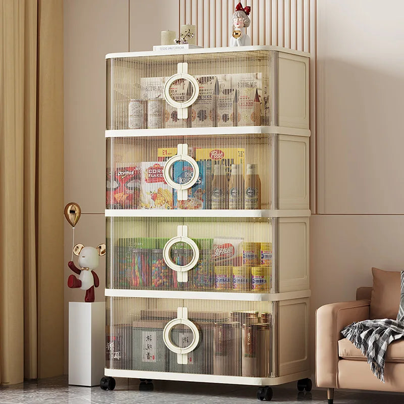 Iving Room Storage Cabinet Thickened Folding Sliding Door Multi Layer LWardrobe Dresser Organizer Snacks Toys Furniture Home