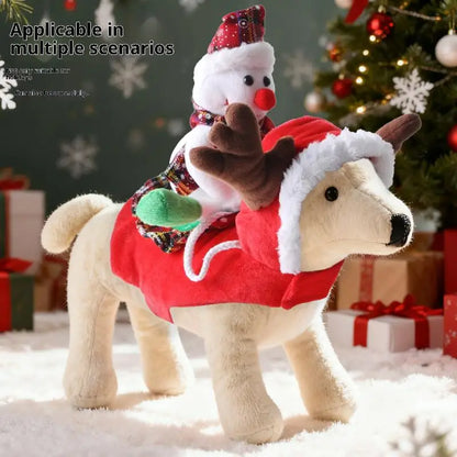 Funny Pet Christmas Snowman Riding Horse Costumes Dressed Up Dogs Cats Puppy Cosplay Party French Bulldog Chihuahua Pet Clothing
