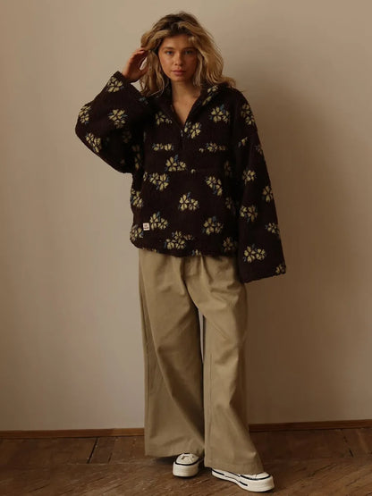 Shake Grain Velvet Flower Hoodie 2025 Autumn And Winter New Fashion Hoodie, Warm Furry Hoodie, Woolen Sweater For Women