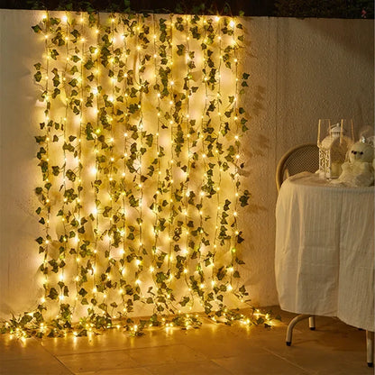 Lichterkette mit grünen Blättern, künstliche Rankenlichter, batteriebetrieben, Weihnachtsbaumgirlande für Hochzeiten und Heimdekoration