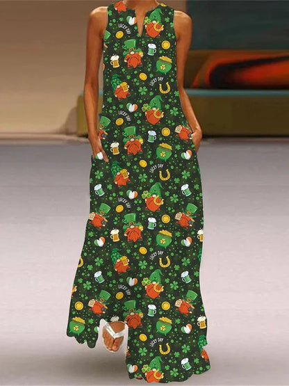 Christmas Tree 3D Printing Dress Fashion Sexy Sleeveless V-neck Long Dress Casual Party Maxi Female Dress Street Fashion Dresses