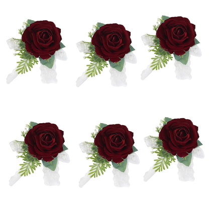 Girls Bridesmaid Wrist Corsage Bridal Prom Party Flannelette Rose Lace Bracelet Fabric Hand Flowers Wedding Accessories