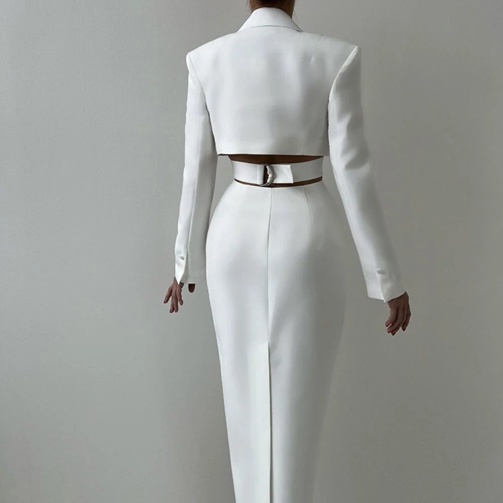 VGH High Street Hollow Out Tunic Dresses for Women Notched Collar Long Sleeve High Waist Spliced Button Temperament Dress Female