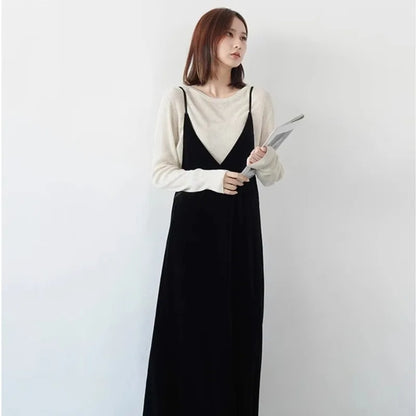 Suspended Velvet Dress For Women 2023 Autumn/Winter New Design Sense Large V-Neck Elegant And Unique Slim Fit Mid Length Small B