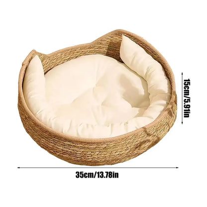 Cat Bed Basket Cushion Hand Craft Woven And Pillow mat All Season Weaving Pet Sleeping Rest Scratching Furniture For Puppy Cat