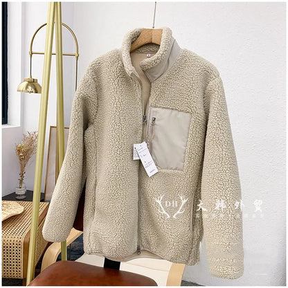 Women Lamb Wool Coats Jackets Stand Collar Zipper Coat Thick Warm Y2k Streetwear Jacket Work Outerwear Autumn Winter 2025