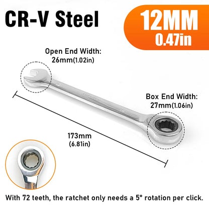 72-tooth ratchet wrench, 6-17mm adjustable range, reversible dual-head open-end wrench, perfect for auto and bicycle maintenance