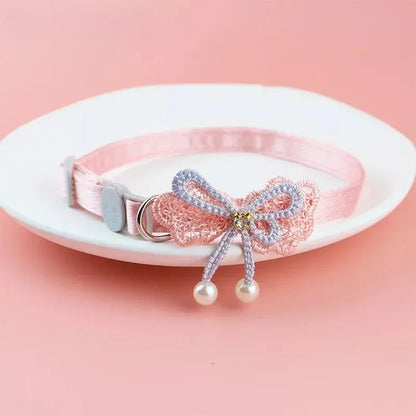 Pet Collar Pink Lace Bow Hanging Bead Cat Collar with Bell Pet Dog Kitten  Accessories Fof Small Dogs Pet Products